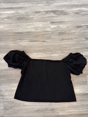 Eloquii Black Off-Shoulder Puff Sleeve Crop Top